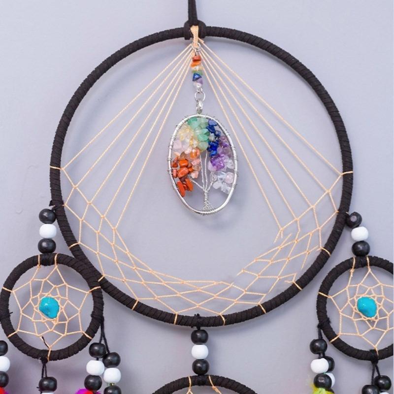 Colorful Crystal Stone Woven Dreamcatchers Wall Art Handmade Feathered Tassels Wall Hanging Ornament for Home Decors