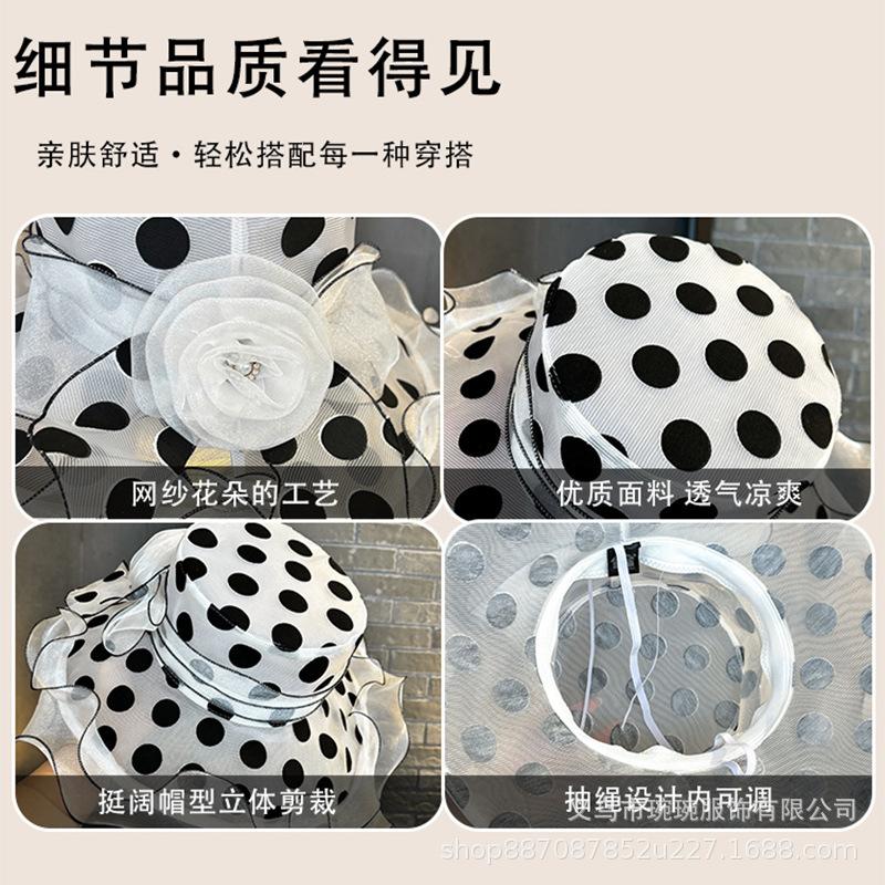 Fashion summer travel visor British elegant organza hat women's sunscreen big edge polka dot top hat