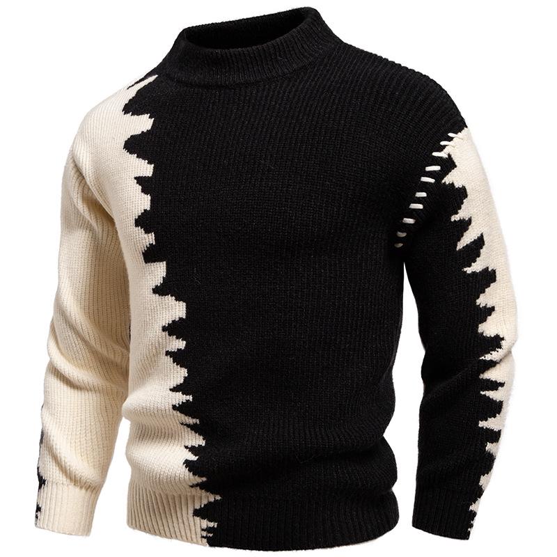 2025 Men's Color Block Knit Sweater: Trendy Loose Korean Style Autumn/Winter Base Layer