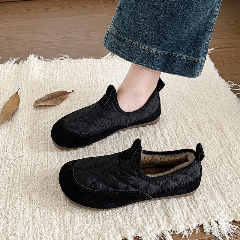 Mom velvet cotton shoes women's 2025 autumn and winter new retro warm and comfortable Doudou shoes wear lazy shoes with one foot
