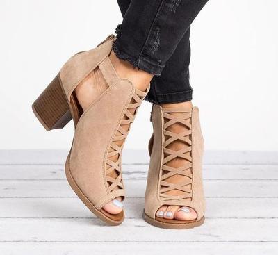 Luxury 2024 New Spring Summer Sexy Casual Rome Ankle Boots Ladies Sandals Women's Shoes Middle High Heels Large Size 43 Black