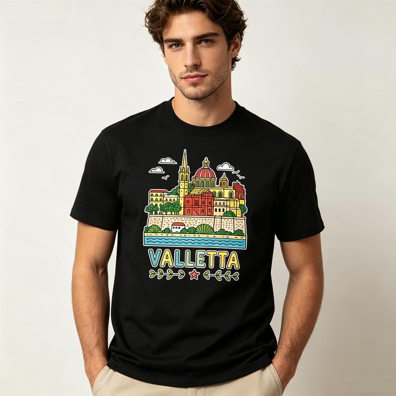 Valletta Skyline Graphic TShirt for Unisex Unisex Malta Travel Souvenir Tee