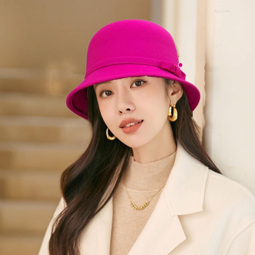 Women's Woolen Top Hat, Round Top Fisherman Hat, Internet Famous Versatile Retro British Basin Hat
