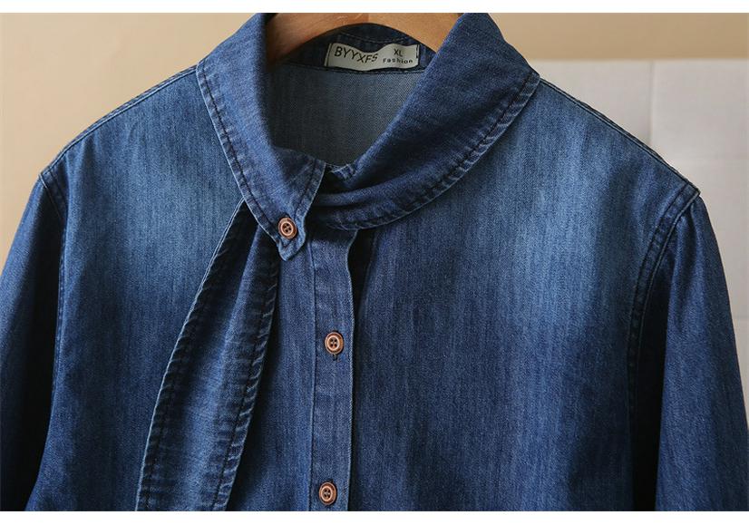 2026 Spring Plus Size Flowy Collar Denim Shirt for Women - Long Sleeve Slimming Jacket Fashion Top