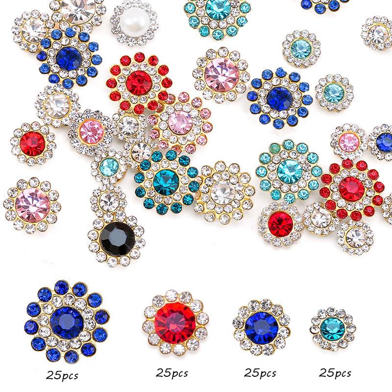 Størrelse Dobbelt Lag Blomst Blandet 100 stk Fargerik Solsikke Skive Bor Spenne Krystall Håndsøm Bor DIY Smykketilbehør Rhinestone Sy på Perler