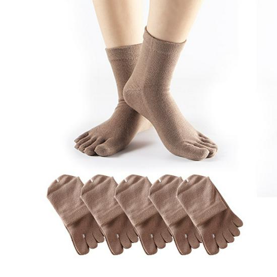 Women's Solid Color Five-Toe Mid-Calf Cotton Socks: Sweat-Absorbent, Breathable, Versatile for Business, Autumn/Winter, Japanese Style
