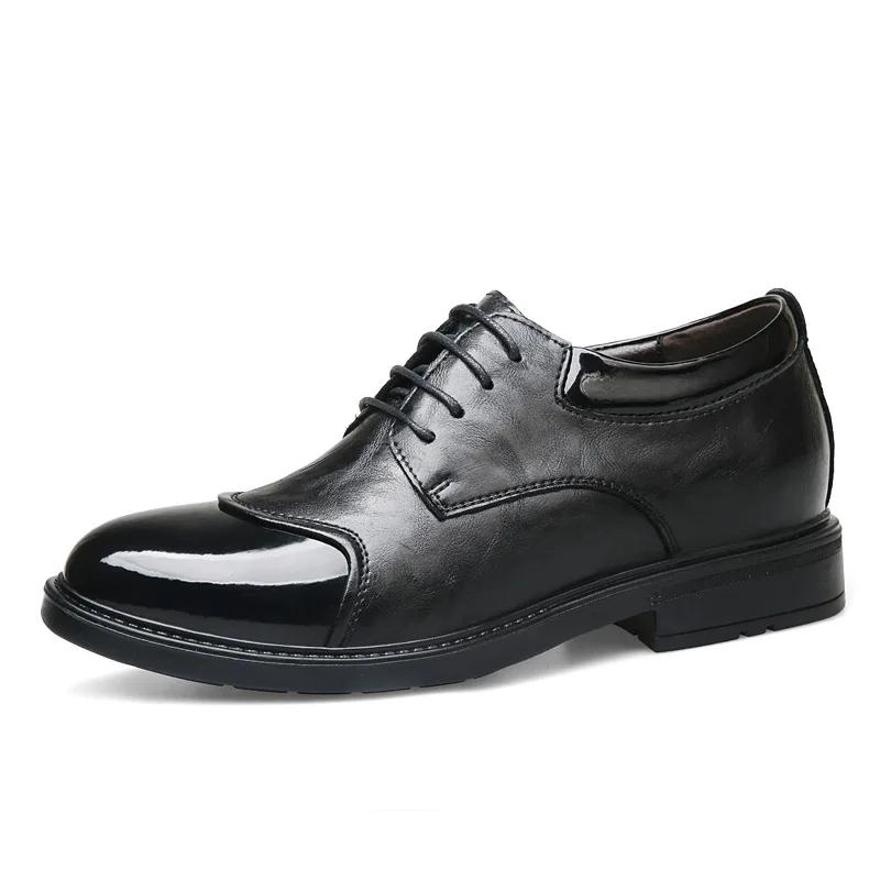 Men'S Invisible Height‑Increasing Leather Shoes 6‑8cm Black Lace‑Up Business Formal Shoes Men'S Genuine Leather Elevator Footwea