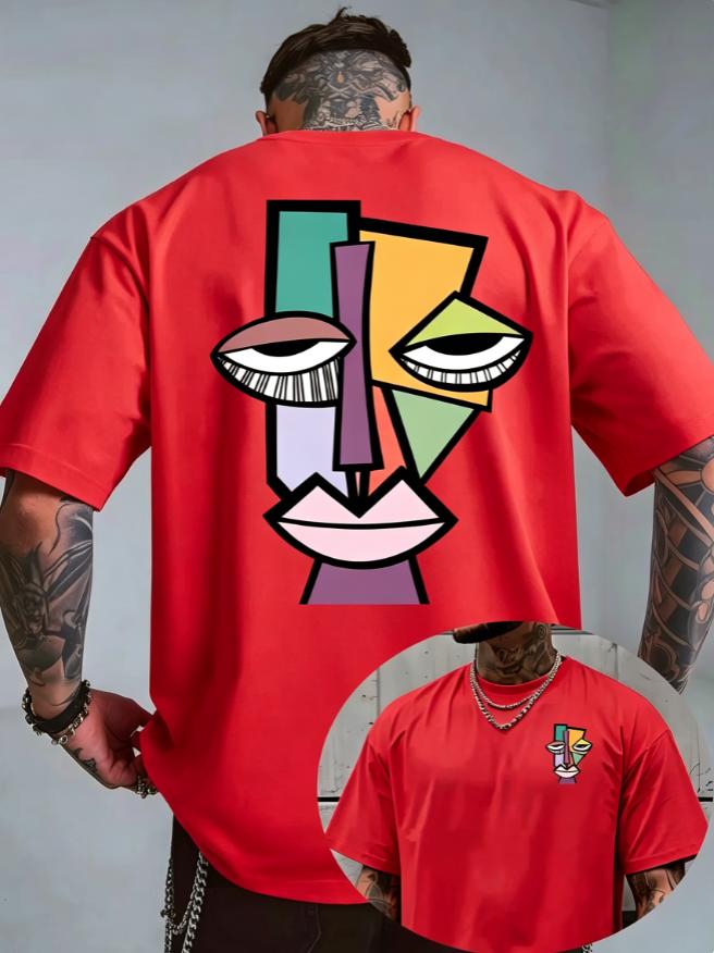 2026 Abstract Cubism Face Graphic T Shirt Unisex Crew Neck Short Sleeve Streetwear Tee