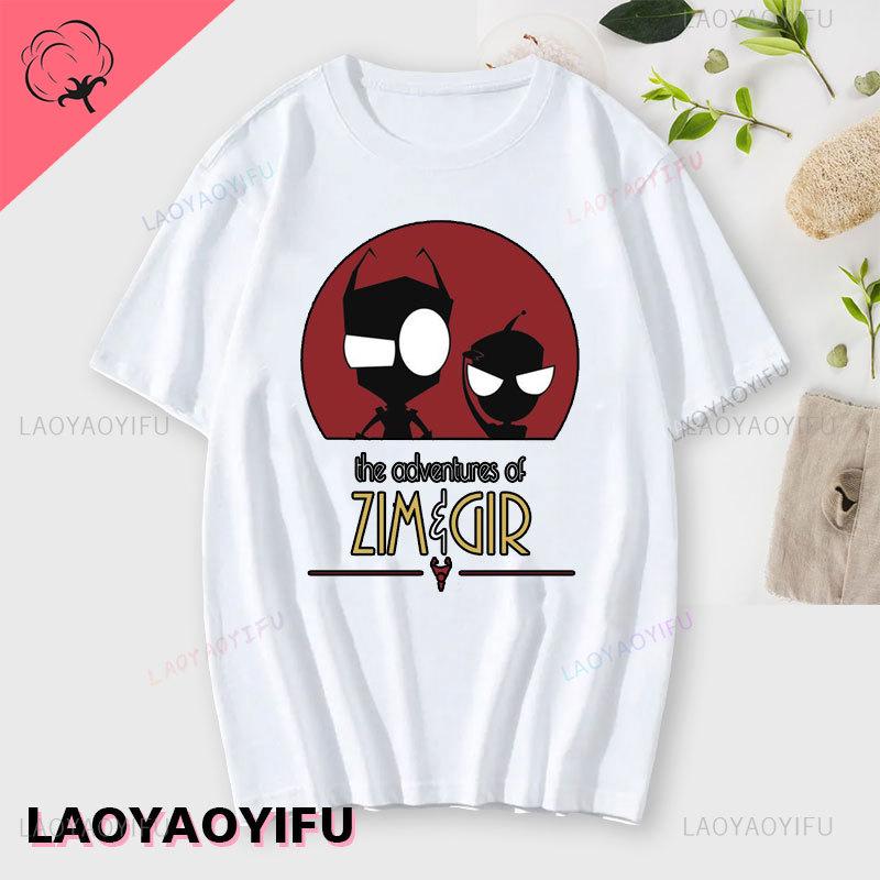 Lustiges Invader Zim Invader Gir Grafik T-Shirt Bild Männer Frauen Baumwolle Camisetas Cartoon Retro Baumwoll-Tees Liebliche Streetwear Oberteile