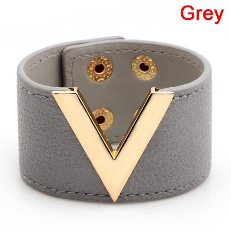 Wide V Leather Bangle Punk Cuff Bracelet Wrap Wristband Jewelry Accessories