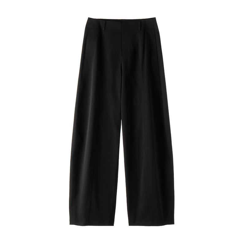 New Spring Arrival: Women s High-Waist Curved Panel Scimitar Pants – Breathable, Wrinkled, Casual L