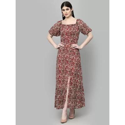 Party Wear Topp Tunika Dame Fit og Flare Rød, Flerfarget Kjole Kurta Lang Kjole SC-1838