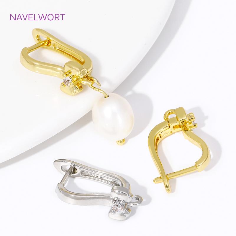 Trendy 18K Gold Plated Shvenzy Earring Hooks,Inlaid Zircon Earring Fixtures,For Jewelry Making DIY Handmade Crafts Wholesale