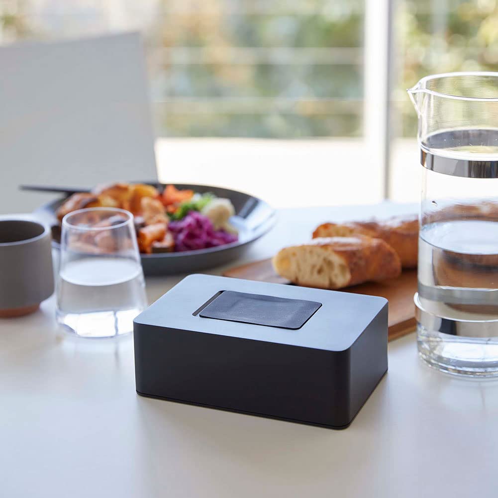 Yamazaki Wet Wipe Holder, Black, Approx. W17 X D11.5 X H5.6cm, Tower, Easy One-Hand Open Silicone Lid, 5703