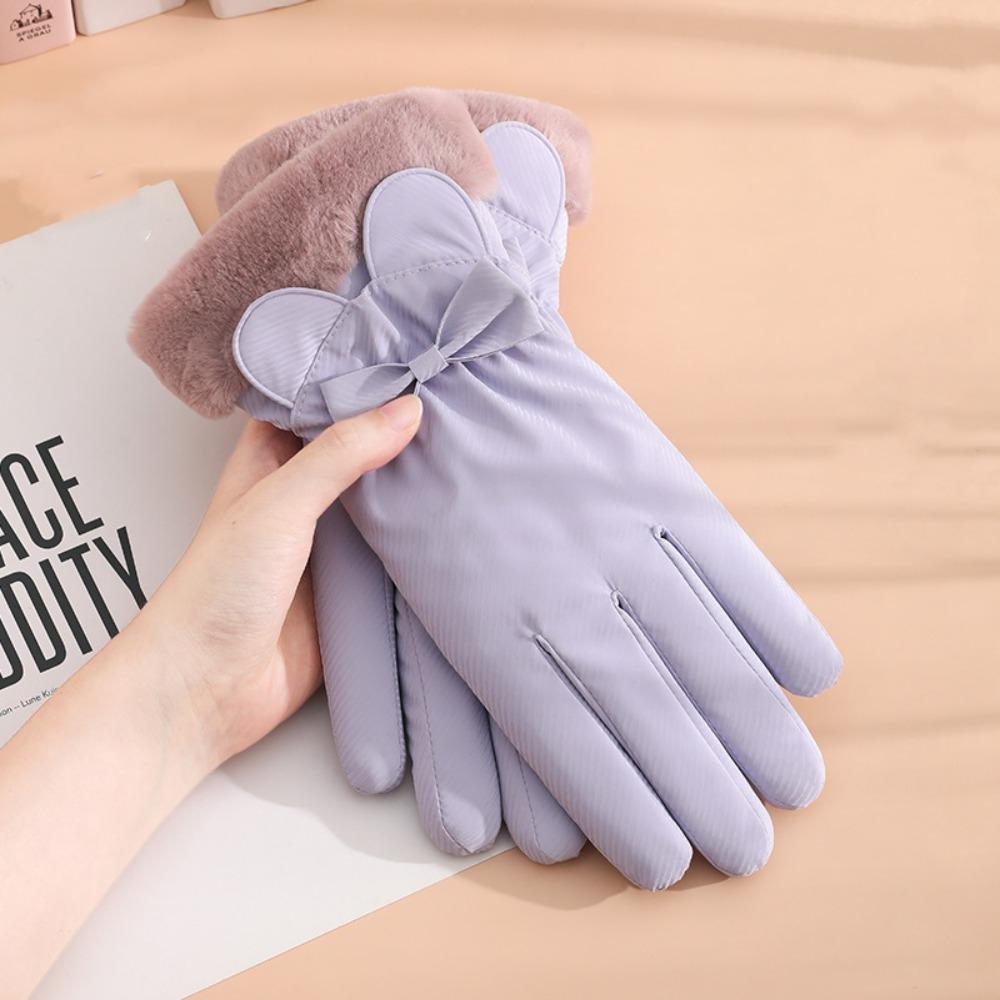 Down Cotton Plush Thickened Gloves  Satin Windproof Gloves Ears Finger Mittens  Outdoor