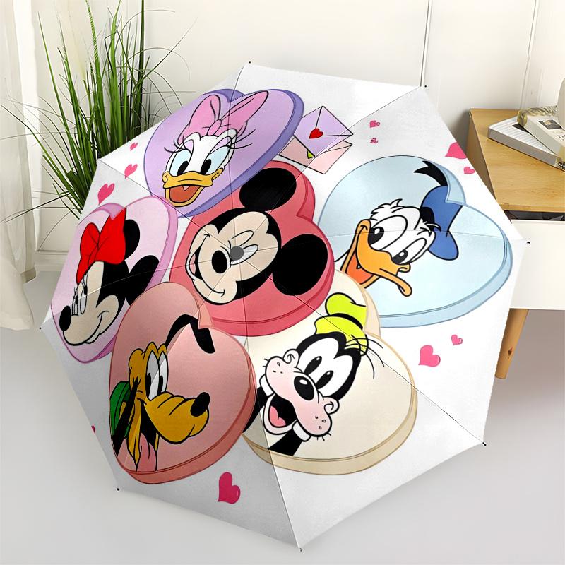 Mickey Mouse,Valentine's Day Automatic Umbrella - Tri-fold Portable Umbrella, Best Holiday Gift for Men and Women, Durable Iron Frame, Playf