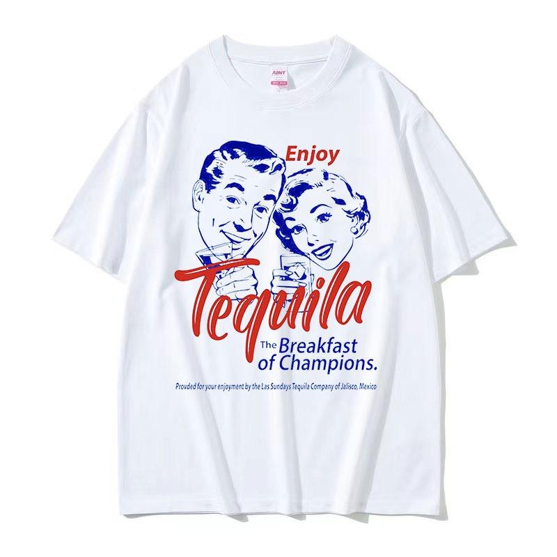Fashion Enjoy Tequila The Breakfast of Champions Funny Meme T Shirts Men Women Casual High Quality Oversized T-shirt streetwear