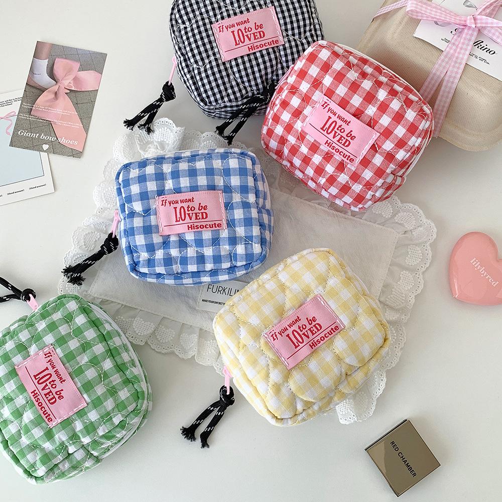 Korean Girl Plaid Makeup Bag Key Lipstick Card Bags Student Sanitary Napkin Bag Quilted Cosmetic Bag Coin Purse Travel Organizer