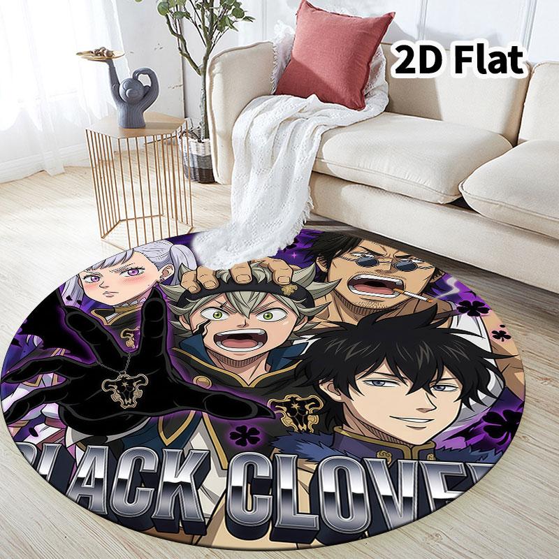 Black Clover Round Area Rug Carpet Rug For Living Room Bedroom Sofa Playroom Decor Nonslip Floor Mat