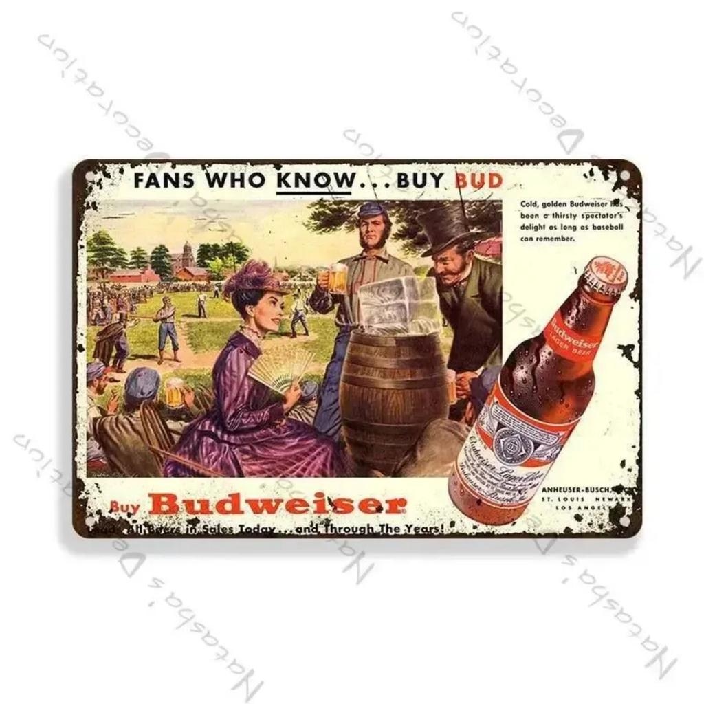 Budweiser Beer Metal Tin Sign 30x20cm, Vintage Advertising Wall Decor