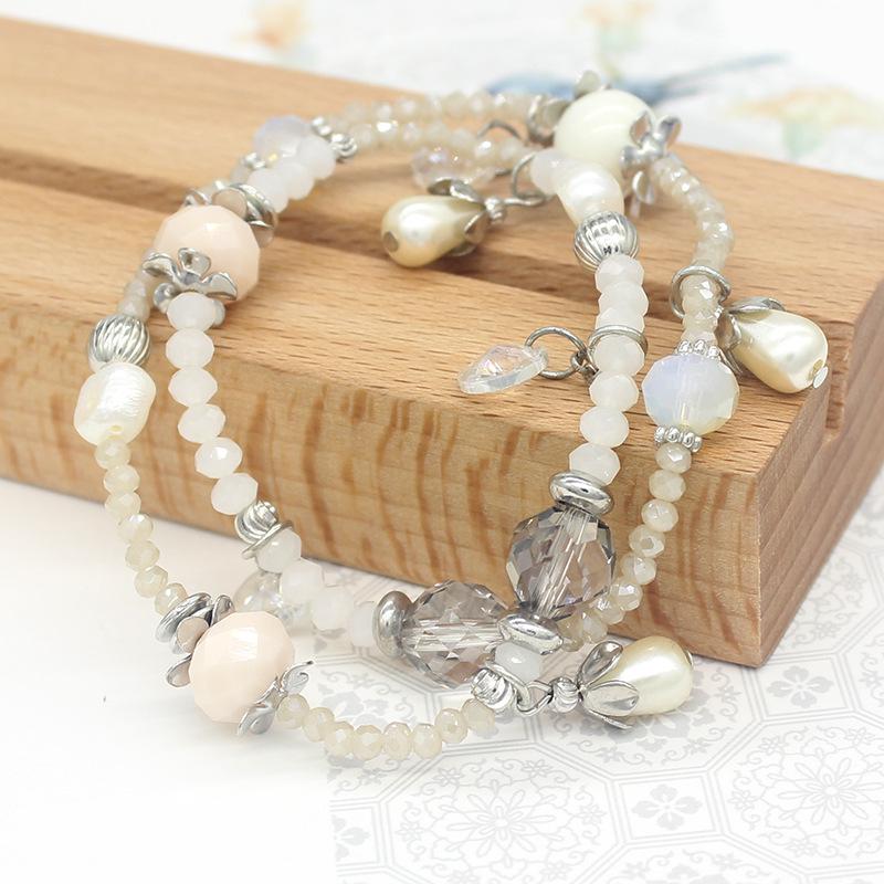 

Scione Богемский Маленький Свежий Двойной Кристалл Жемчужный Браслет бежевый