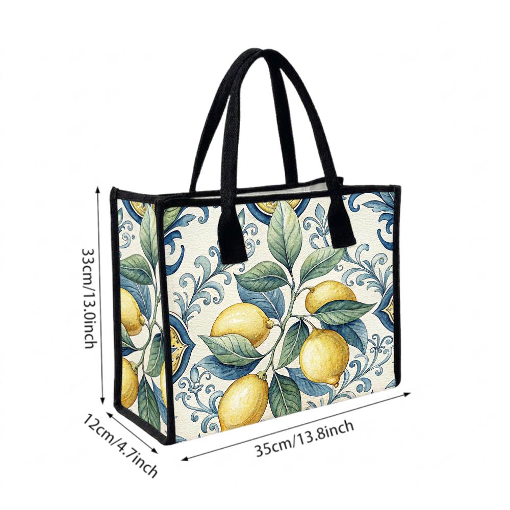 Lemon Print Tote Bag Large Casual Travel Handbag for Daily Use