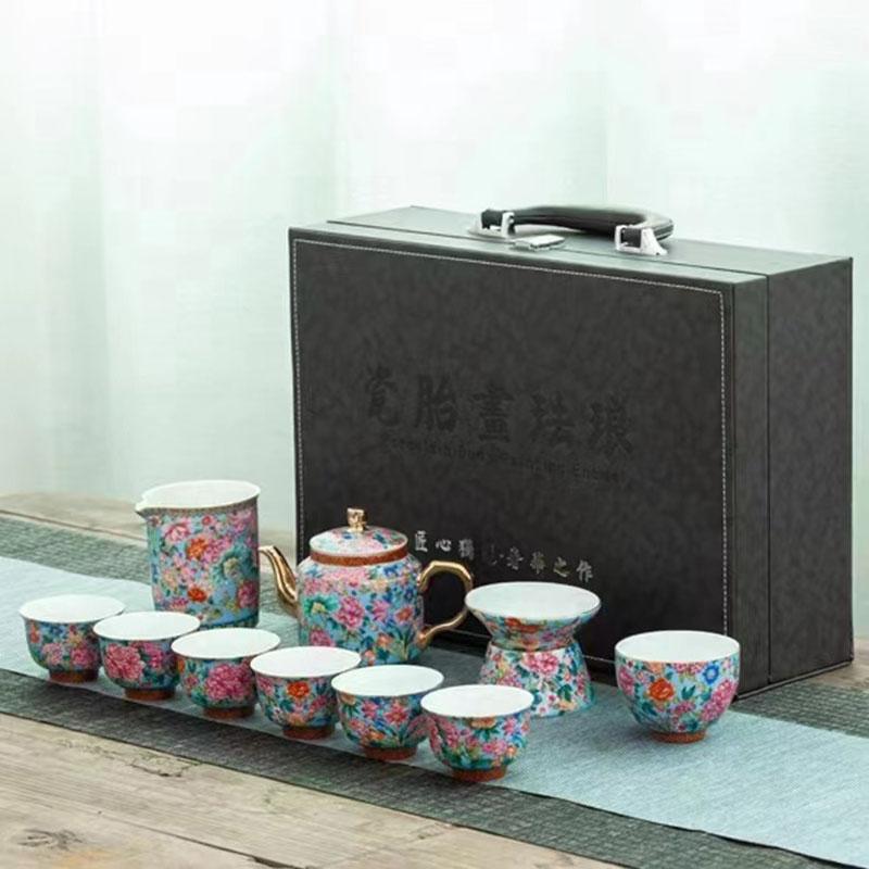 Enamel Kungfu Tea Set, Gift Box, Ceramic Teapot, Tea Cup, Business Gift