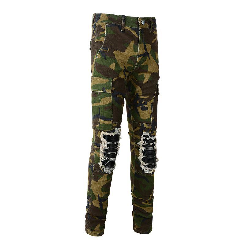 American High Street Herren Camouflage Ripped Slim Fit Denim Jeans