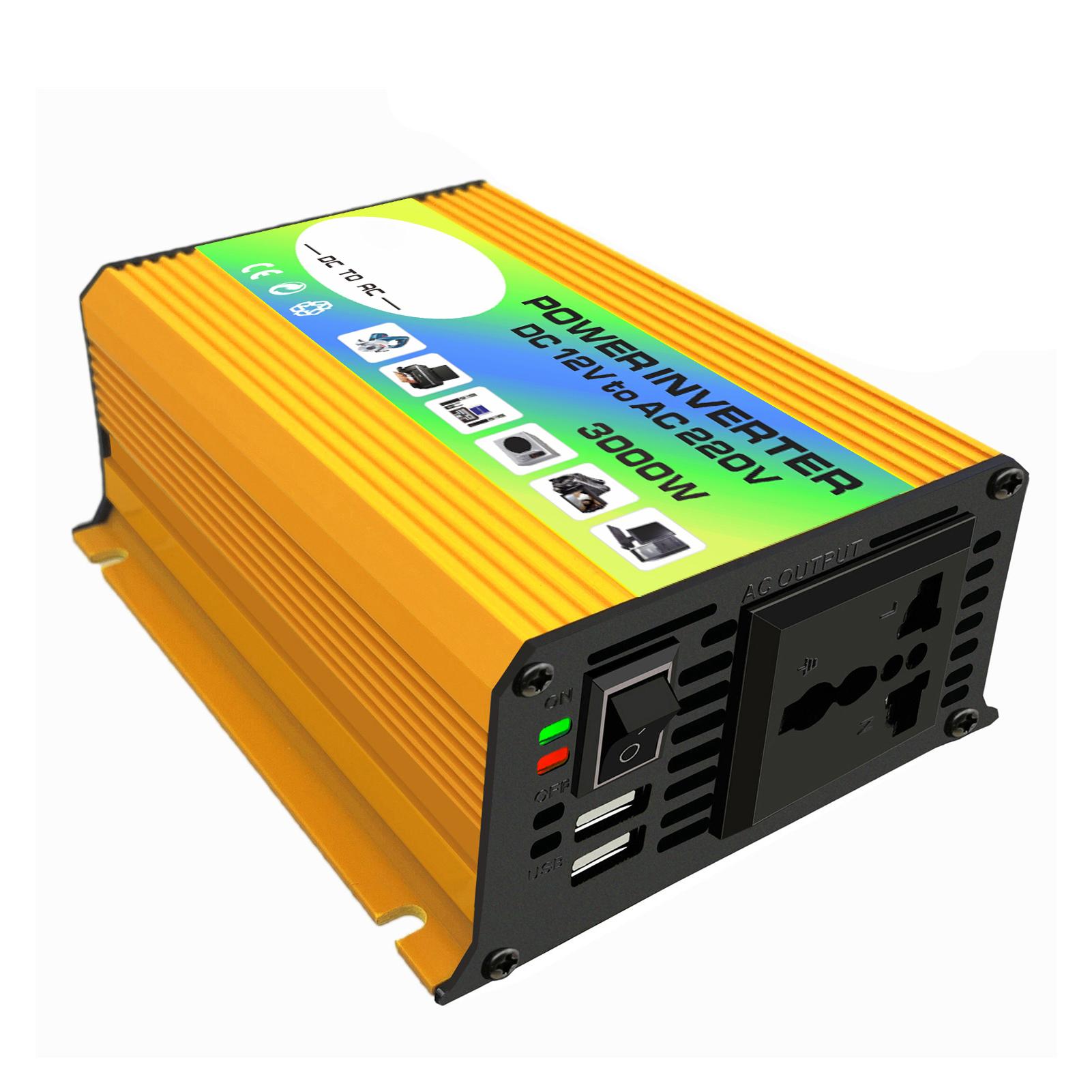 

Пиковая мощность 3000 Вт Инвертор с модифицированной синусоидой Высокочастотный инвертор питания Преобразователь DC 12 В в AC 220 В Автомобильное питание 220V жёлтый