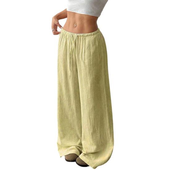 

Women Pants High Waist Adjustable Drawstring Straight Wide Leg Long Pants Pure Color Loose Fit Casual L жёлтый