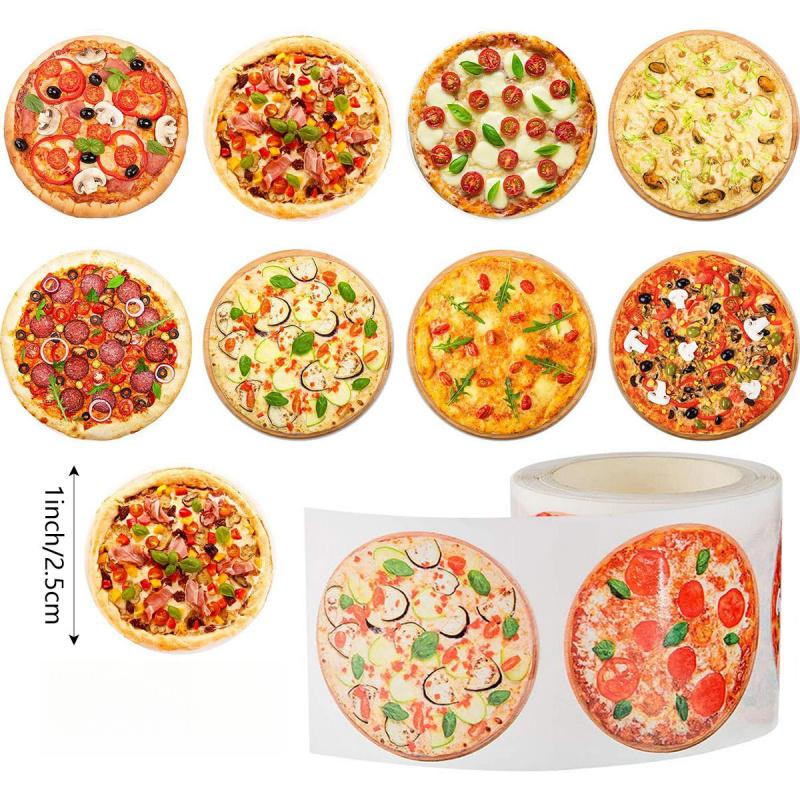 500pcs Pizza Stickers for Baking Cake Decor, DIY Food Dessert Adhesive Labels, Gift Wrapping Sealing Stickers for Envelope Bags