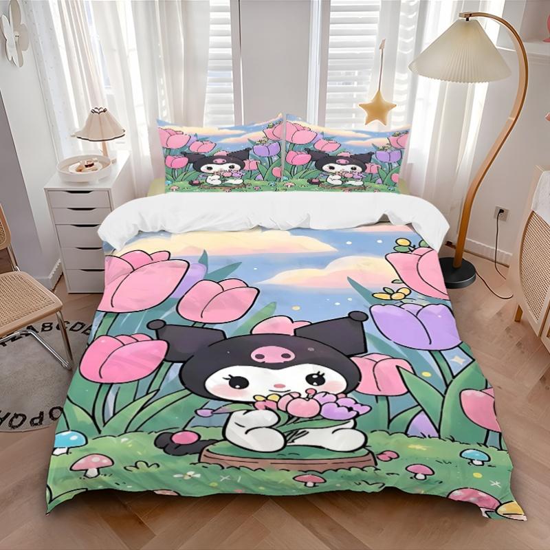3pcs Floral Adventure Kuromi Print Cover Set Ultra Soft, Breathable, and Comfortable Bedding with Stylish Design for Bedroom and Guest Room Decor