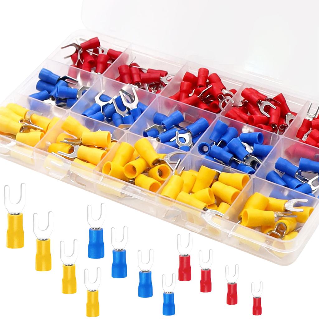 200PCS Insulated Wire Terminals Set Cold Press Electrical Connectors PVC Insulated Crimp Terminals Set for Home & Auto