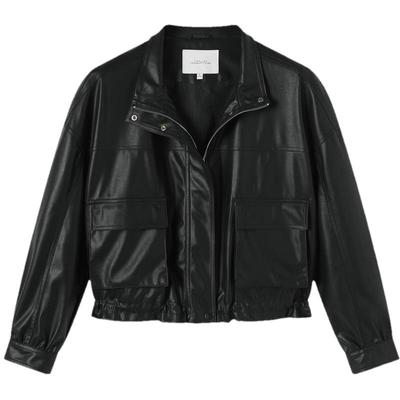 TonLion Women's Faux Leather Stand-Collar Jacket
