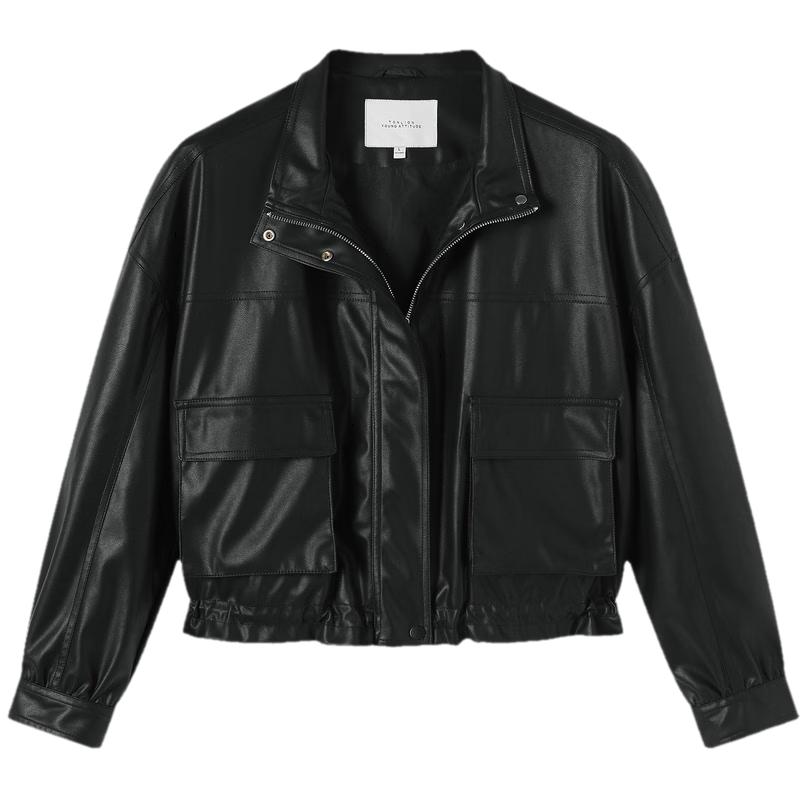 TonLion Women's Faux Leather Stand-Collar Jacket