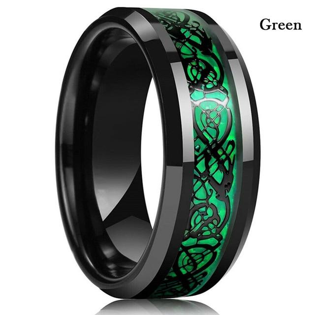 8 Farger 8mm Herre Rustfritt Stål Drage Ring Innlegg Rød Grønn Svart Karbonfiber Ring Vielsesring Smykker Størrelse 6-13