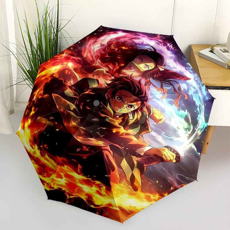 

1pc Automatically Opening Umbrella with Demon Slayer Design - Portable 3-Fold Design, 8-Bone Iron Frame Outdoor Umbrella for Fans, Travelers, Daily Us