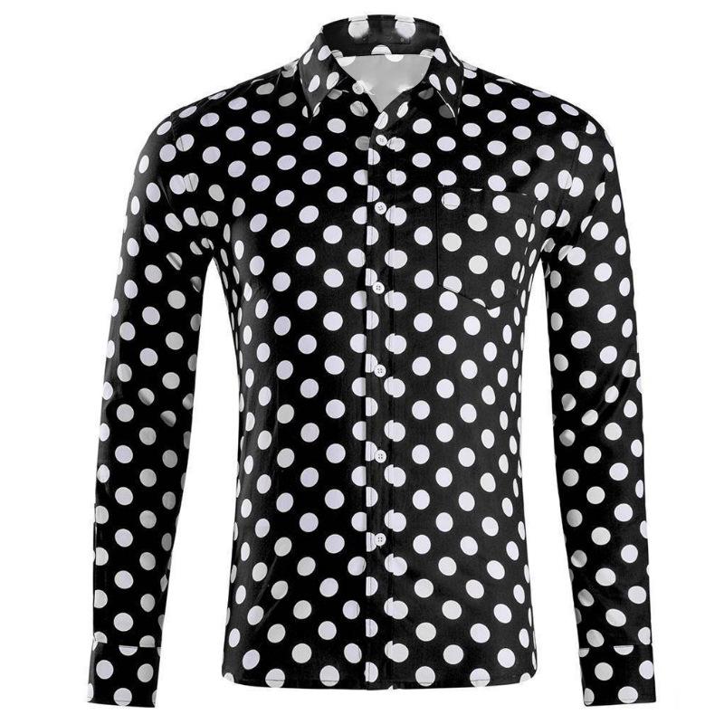 Wish2024 Men's 3D Print Polka Dot Long-Sleeved Shirt - European & American Style
