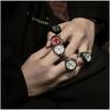 Mini Quartz Watch Clock Finger Rings for Men Women Elastic Strap Punk Gothic Couple Roman Ring Personality Jewelry Gift