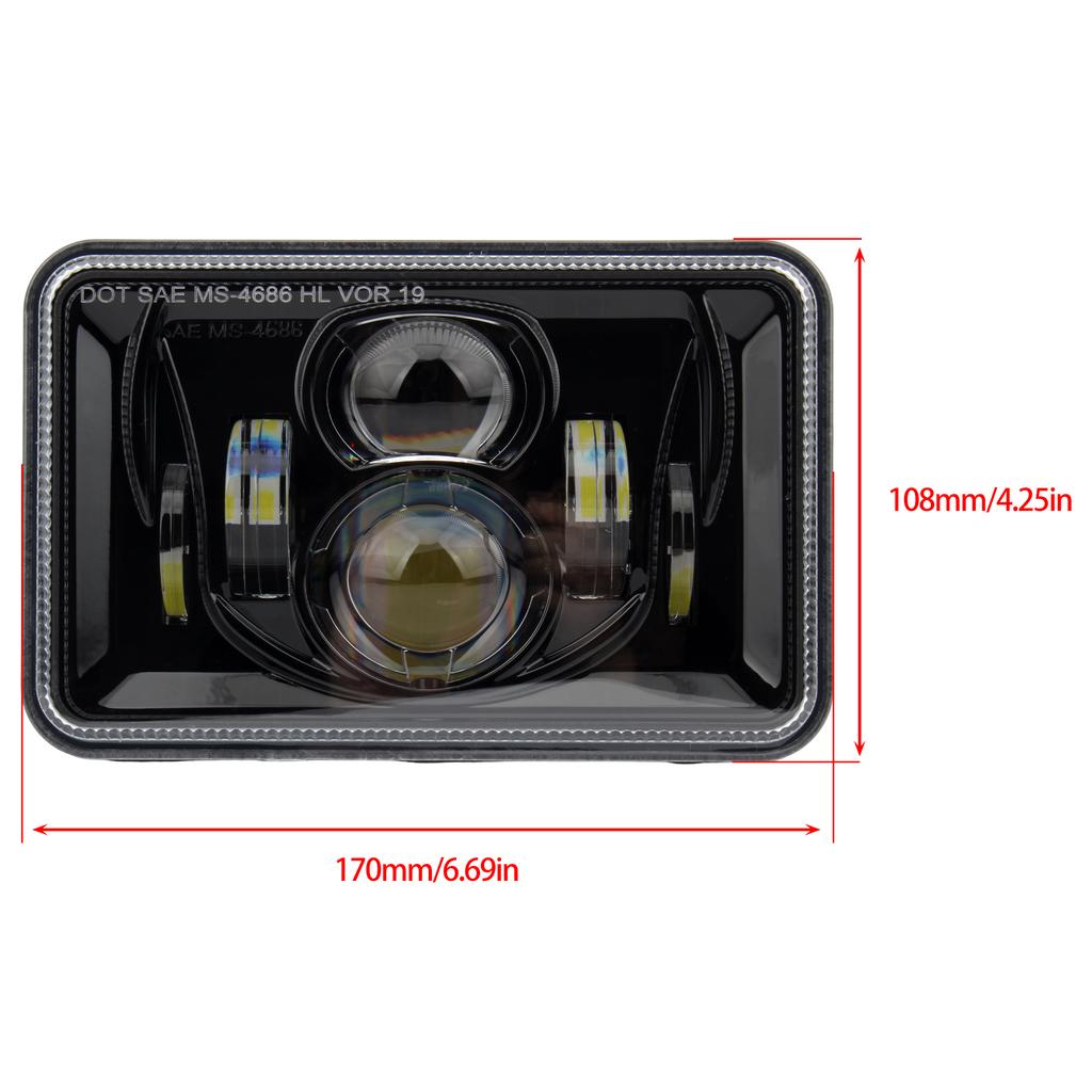 4×6 Rectangular Led Headlight 60W Driving High Low Beam Lights H4651 H4652 H4656 H4666 H6545 Headlamp Replacement Compatible