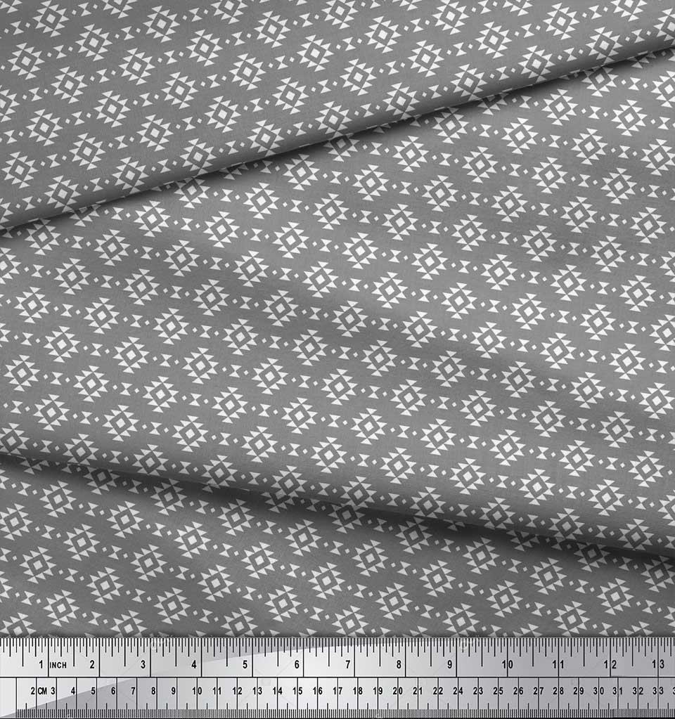 Soimoi Gray Cotton Voile Fabric Geometric Ikat Print Sewing Fabric BTY 58 Inch