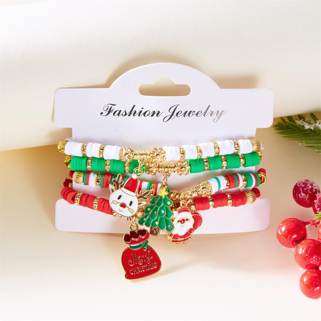 Merry Christmas Tree Santa Claus Bracelet For Women Xmas Deer Crystal Polymer Clay Beads Woven Bracelet New Year Jewelry