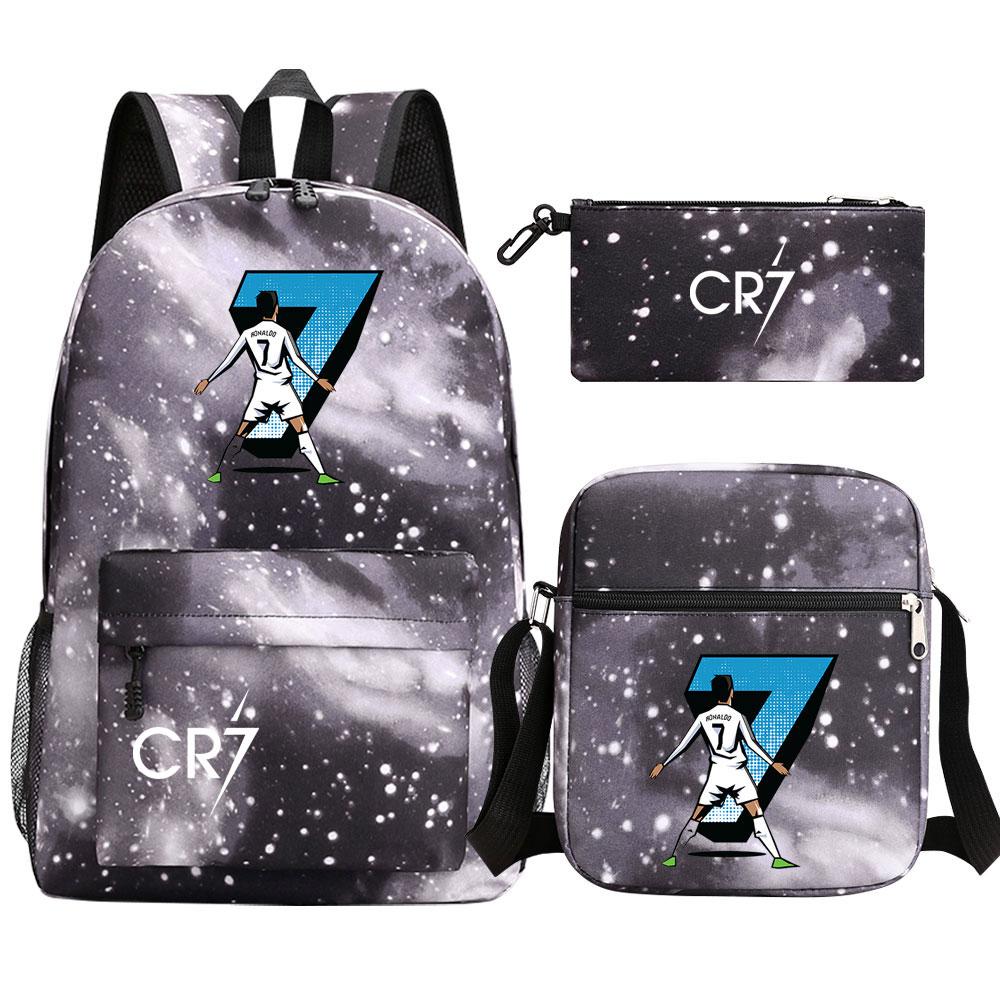 Football Star Cr7 3Pcs Boy Girl Back To School Book Bags, Student Shoulder Bag Pencil Case Backpack, Teenagers Mochila Men Women