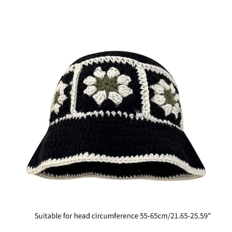 Summer Sunproof Crochet Bucket Hat Ladies Spring Commute Camping Fisherman Cap with Flower Pattern for Girlfriend
