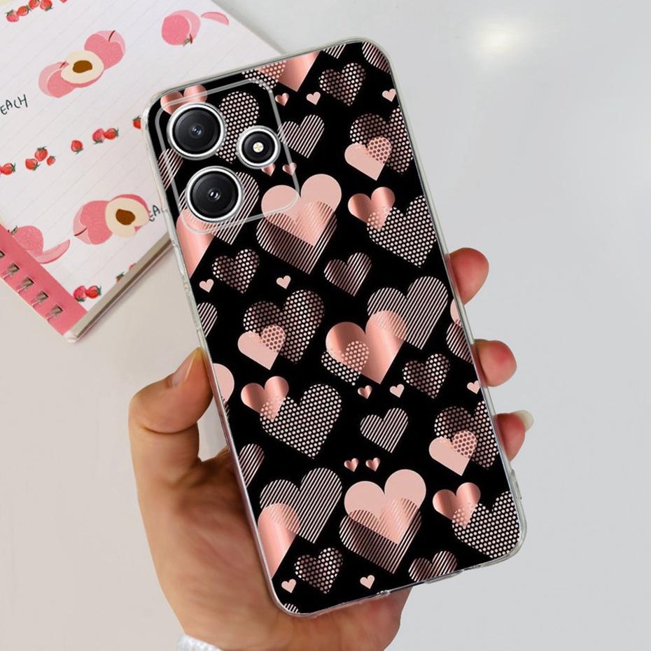 Cute Flower Cat Painted Case For Xiaomi Redmi 12 5G 2023 Soft Silicone TPU Back Cover For Redmi12 5G Global Phone Bumper