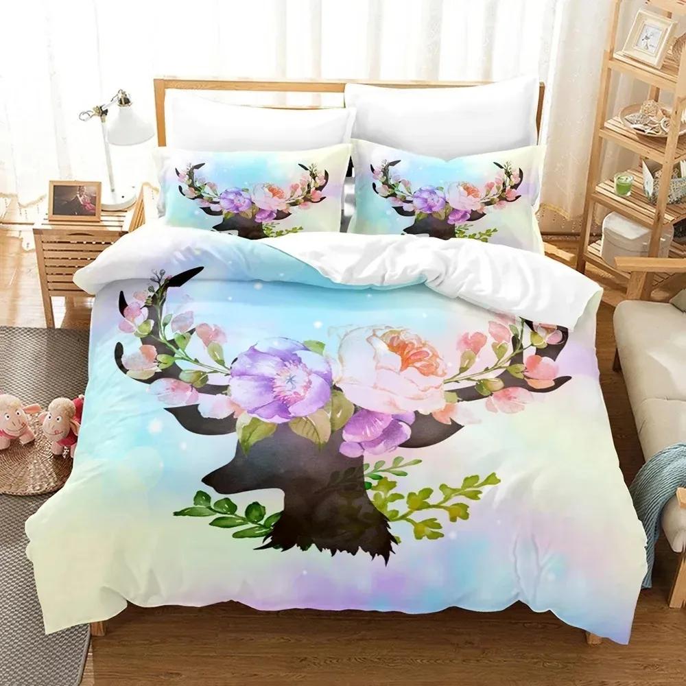 Deer Bedding Sets 3D Beautiful Animal Deer Blue Duvet Cover Polyester Twin Queen King Gift Home Decor Duvet Cover
