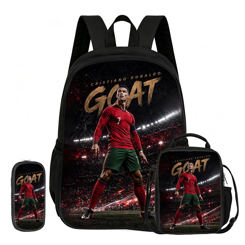 Zaino Sportivo Calcio Set 3 Pezzi Ronaldo Zaino Scolastico Imparare, Borsette da Viaggio per Matite, Borsa Pranzo, Zaino Stella del Calcio