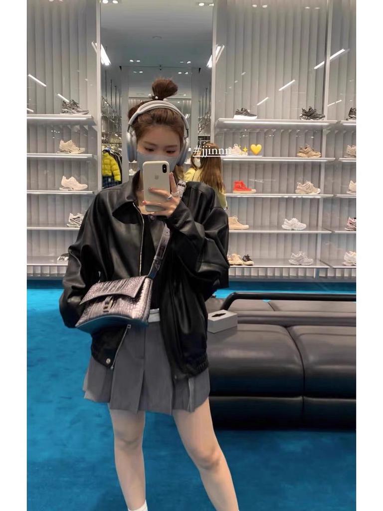 Women's American Retro Slimming Faux Leather Moto Jacket - Autumn Zipper Lapel Short Loose Coat