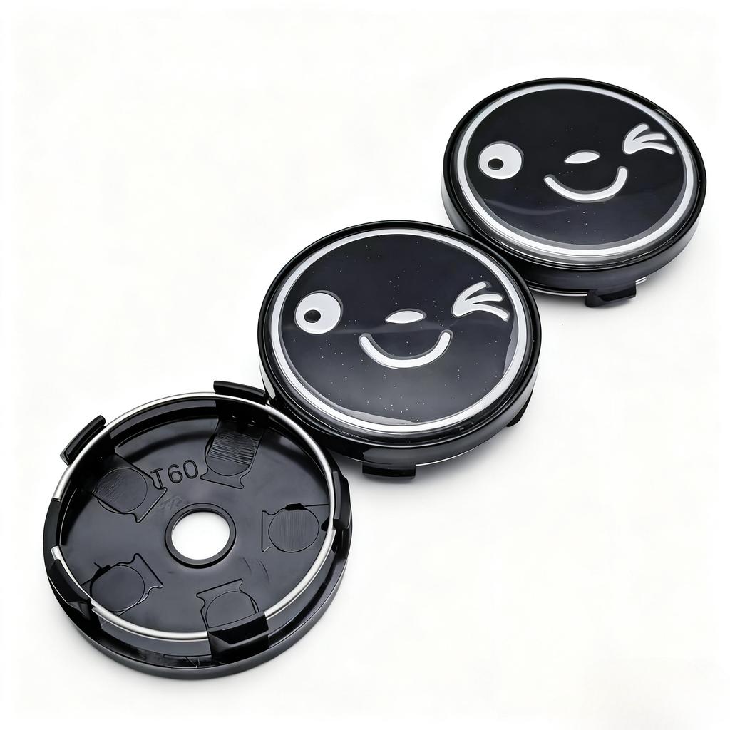 4pcs Smiling Face Logo Emblem Car Wheel Center Caps 60MM 56MM Wheels Hub Cap Smile Badge Rim Hubcaps Cover Replace Accessories