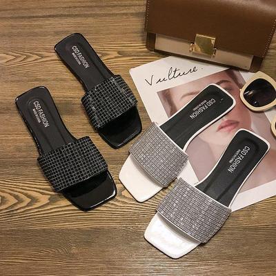 Dames Zomer 2019 Strass Platte Sandalen - Trendy Koreaanse Stijl One-Line Slippers